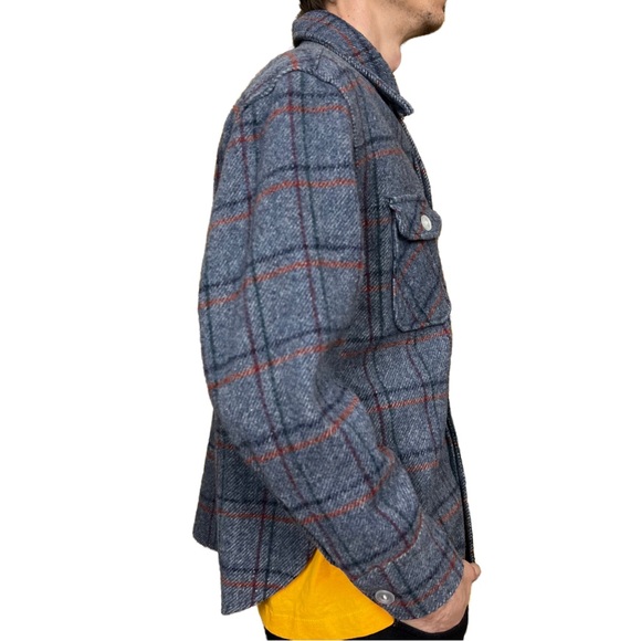 Vintage Men’s Fox Knapp Gray & Blue Plaid Jacket Dagger Collar Made in USA Large - Picture 2 of 9